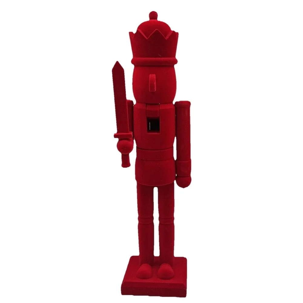 Red Flocked Nutcracker 15in Christmas Decor Holiday Figure Classic Display